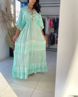 Vestido Indiano - Alya - Mint (Com fios dourados)