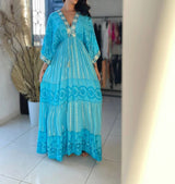 Vestido Indiano - Alya - Turquesa (Com fios dourados)